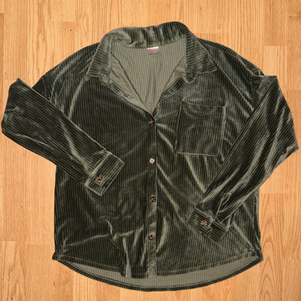 Dark green velvet button down